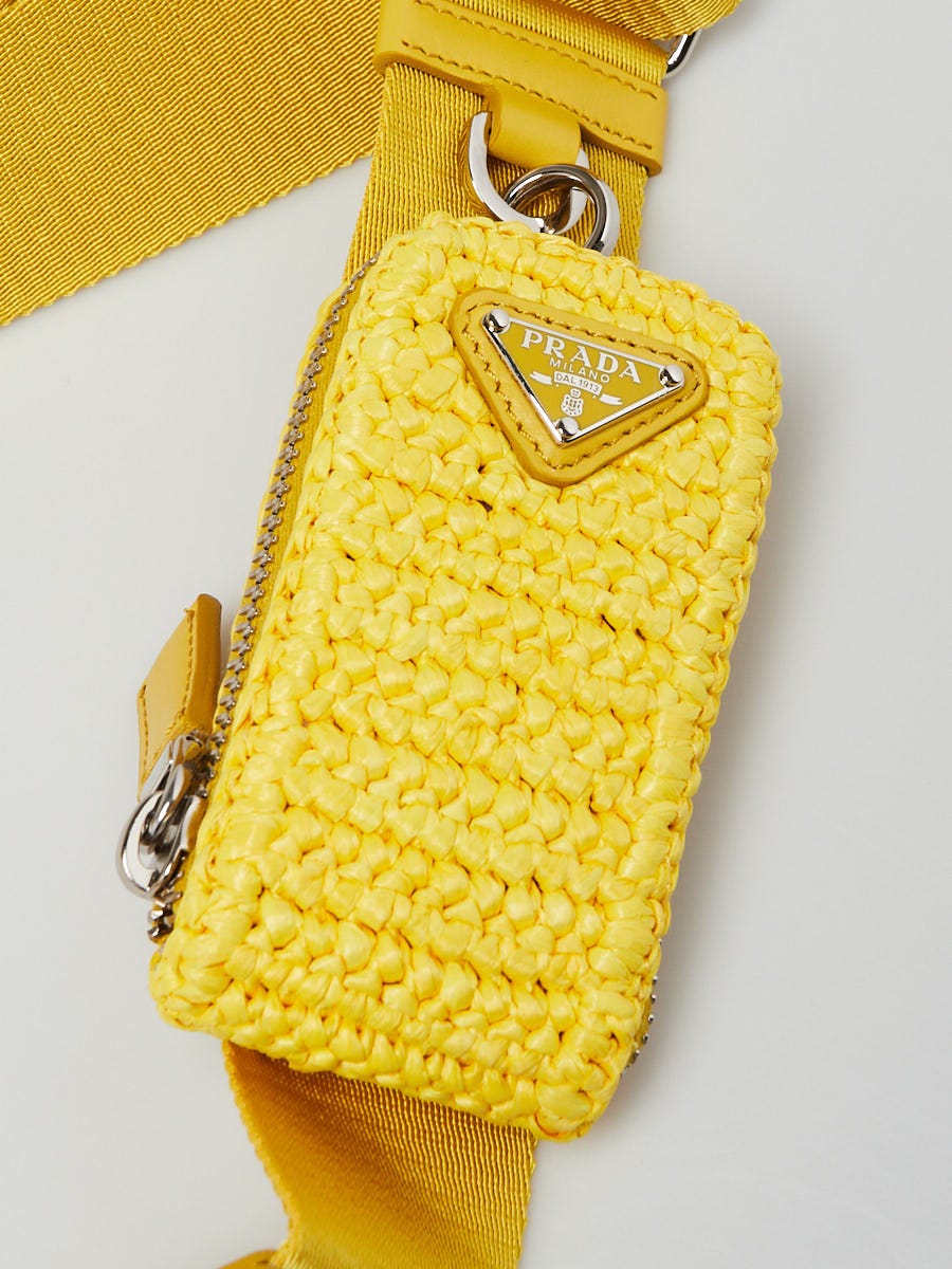 Prada Yellow Raffia Triangle Logo Crossbody Bag | Yoogi's Closet