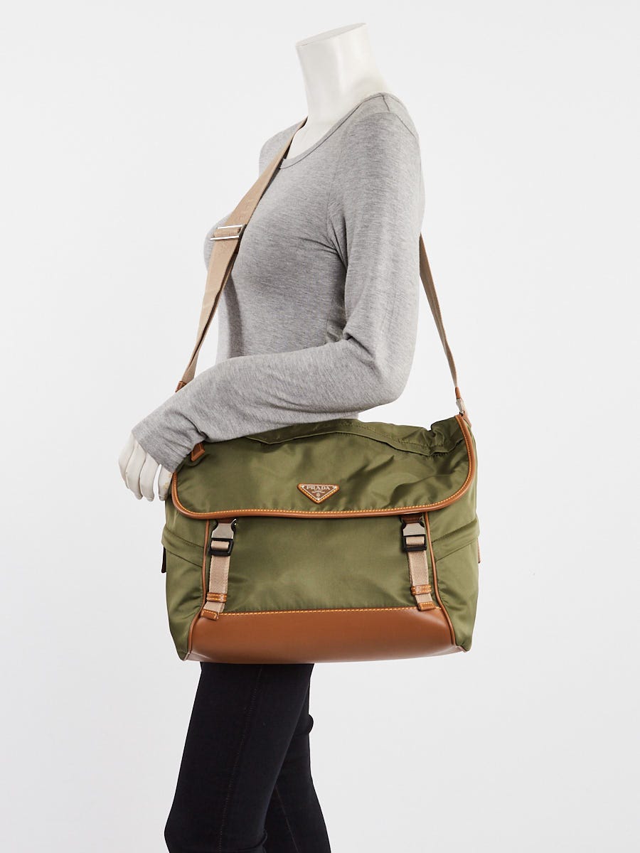 Prada Military/Camel Re-Nylon and Leather Messenger Bag 2VD052