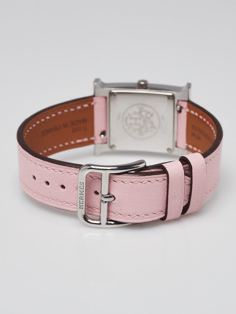 Hermes Rose Sakura Swift Leather and Stainless Steel Heure H PM