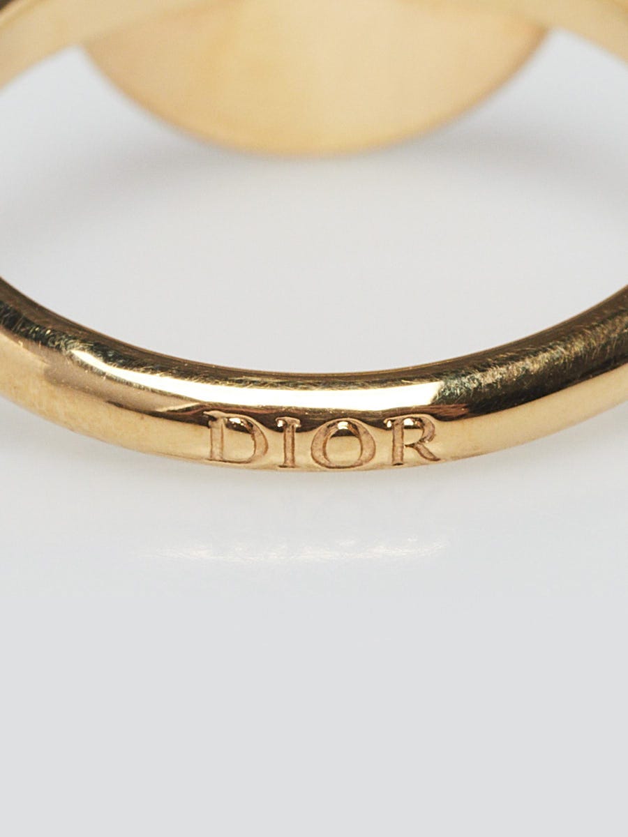 Christian Dior Black/Gold Enamel and Metal CD Logo Ring Size 5