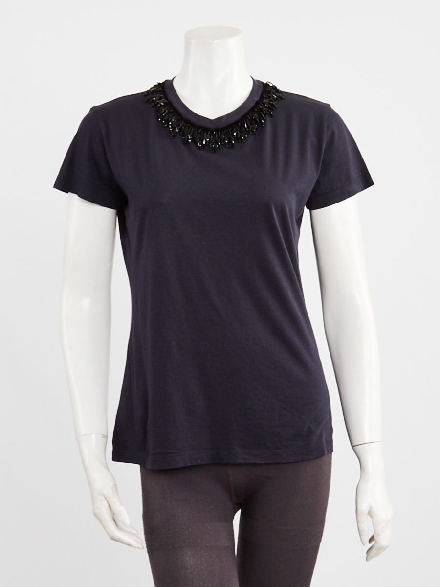 Louis Vuitton Blue Cotton Embellished Collar T-Shirt Size M