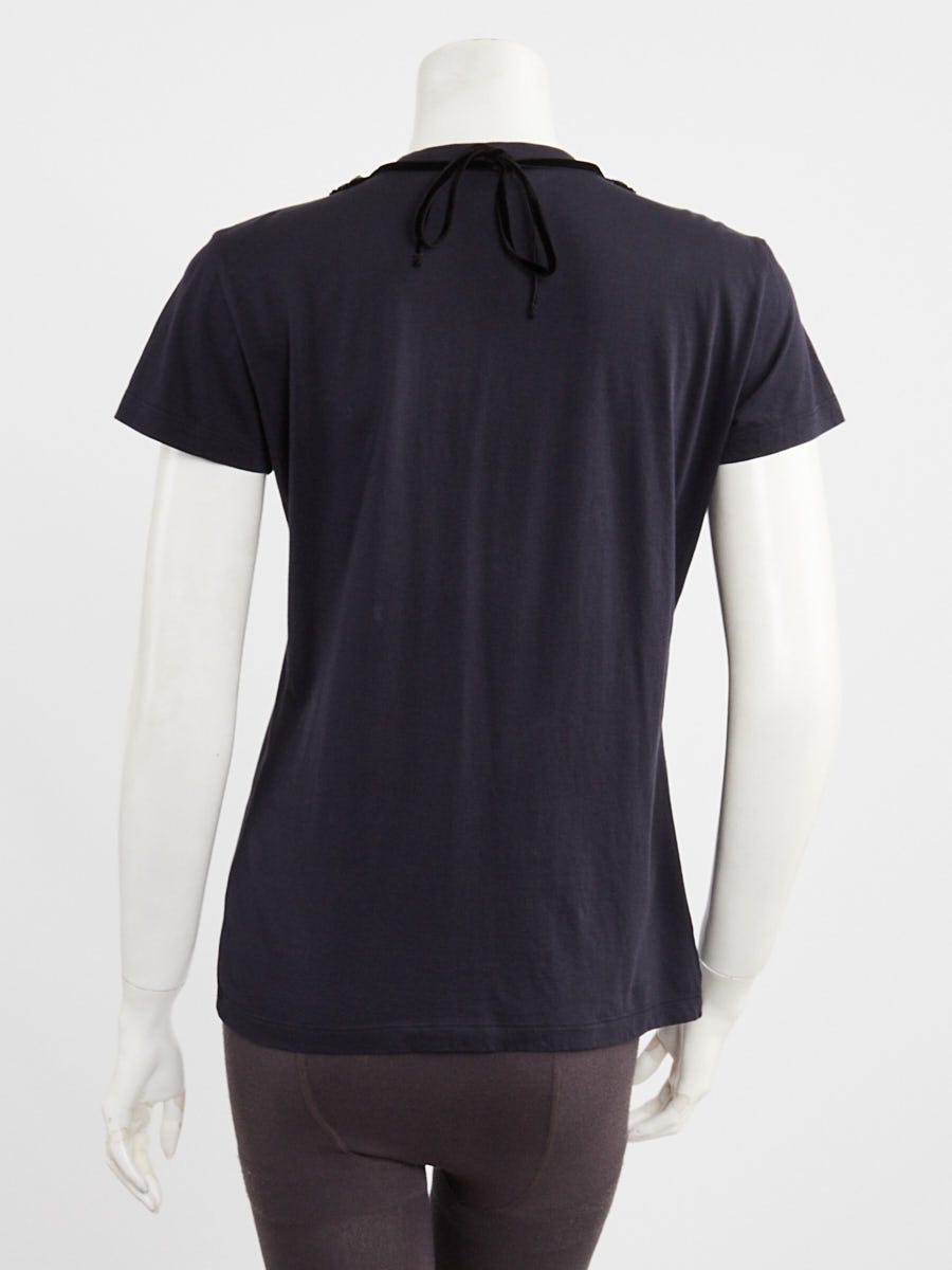 Louis Vuitton Blue Cotton Embellished Collar T-Shirt Size M