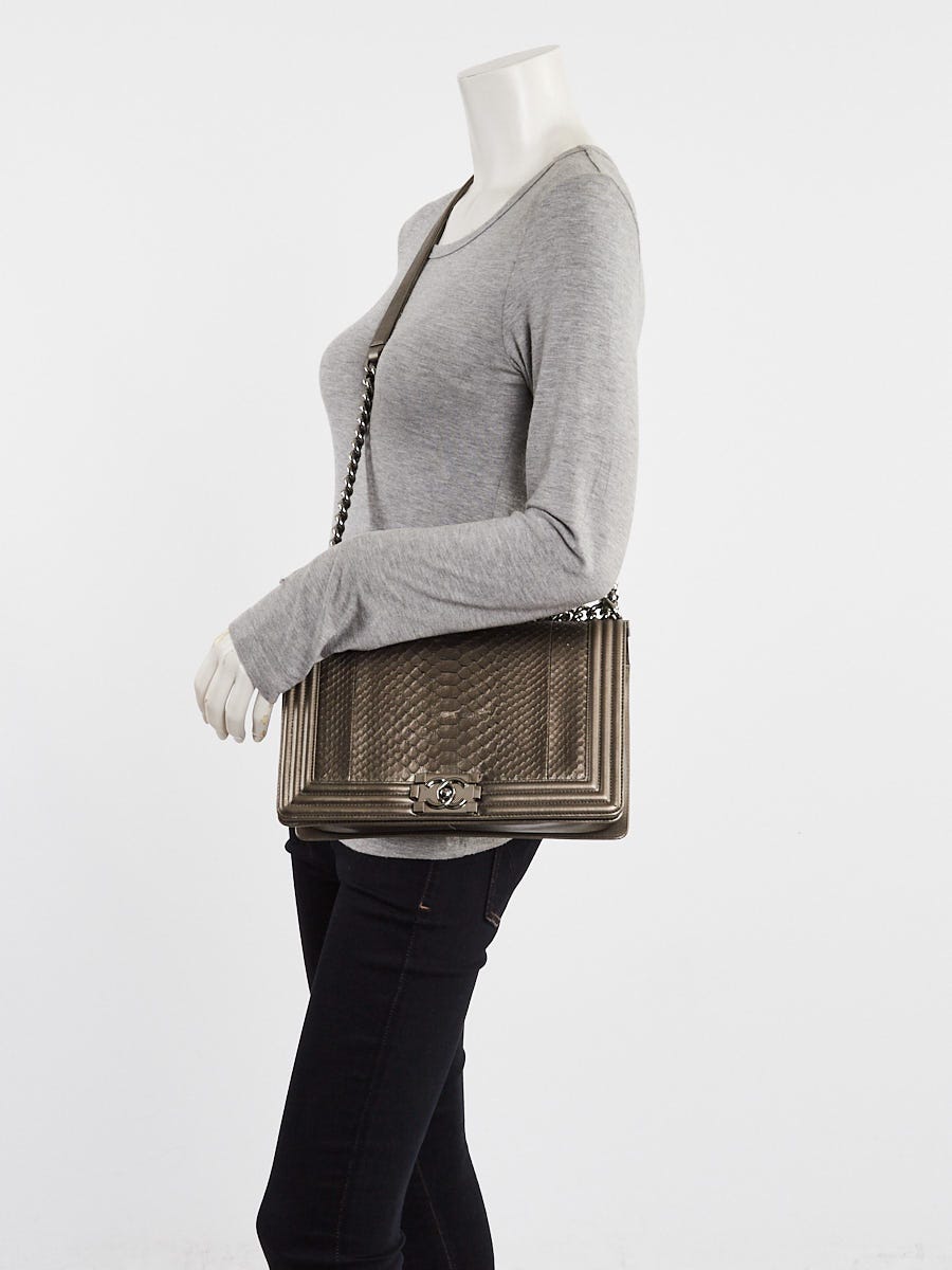 Chanel Metallic Grey Python and Leather New Medium Boy Bag