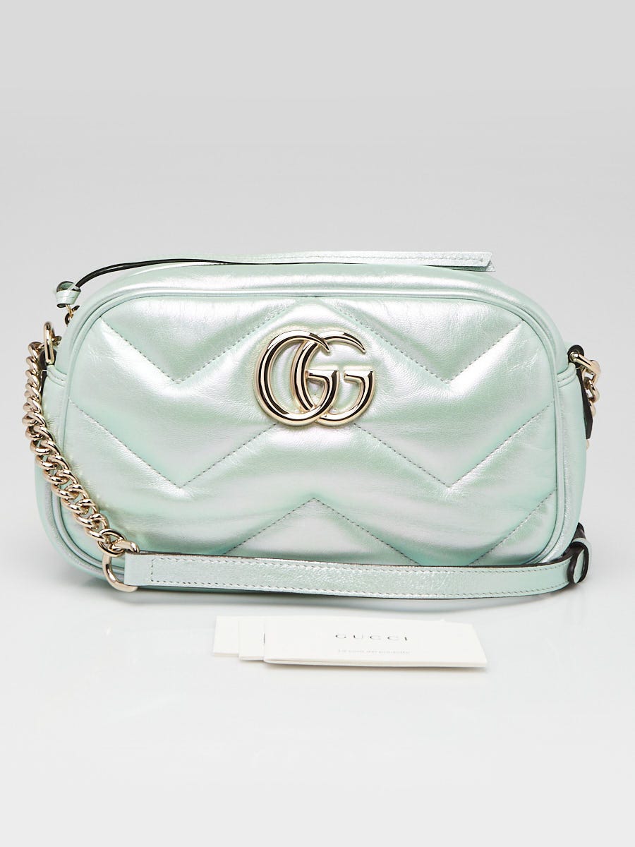 Gucci Green Iridescent Quilted Padded Leather GG Marmont