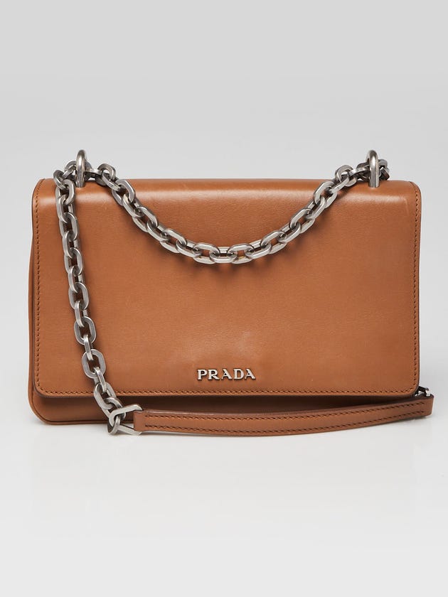 Prada Cognac City Calfskin Leather Chain Shoulder Bag 1BD009
