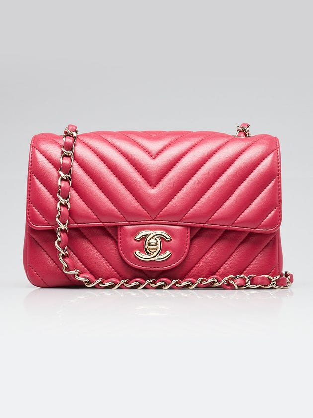 Chanel Pink Chevron Quilted Lambskin Leather Classic Mini Rectangular Bag