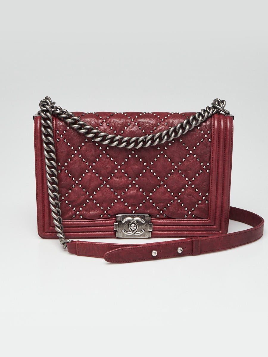 Chanel Red Quilted Studded Leather New Medium Boy Bag
