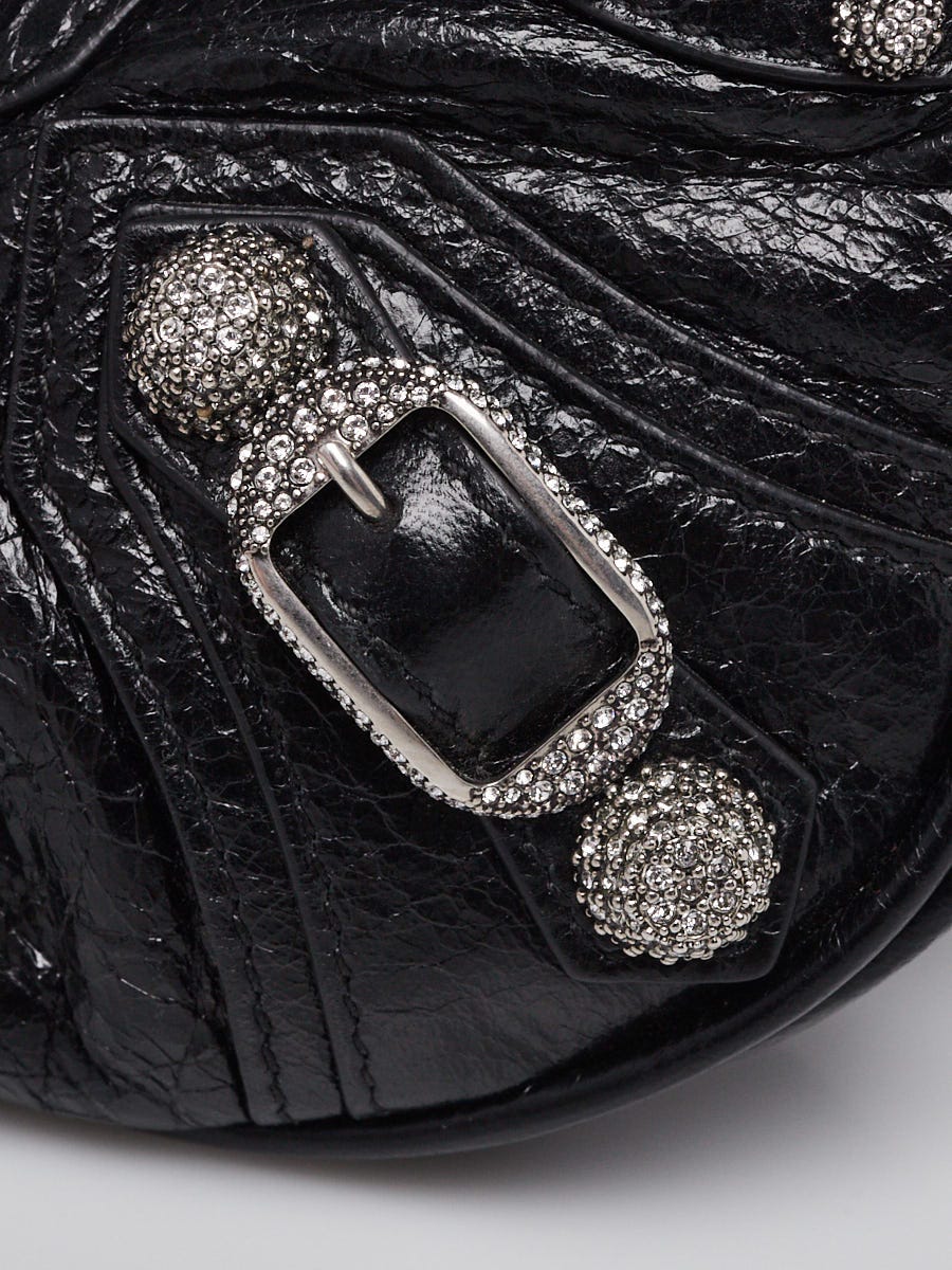 Balenciaga Black Lambskin Leather Crystal Le Cagole Mini Crossbody