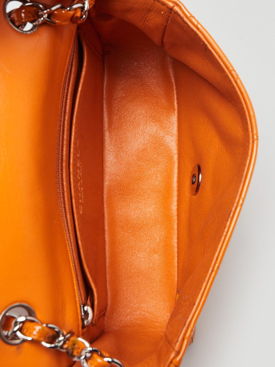 Chanel Orange Quilted Patent Leather Classic Rectangular Mini Flap