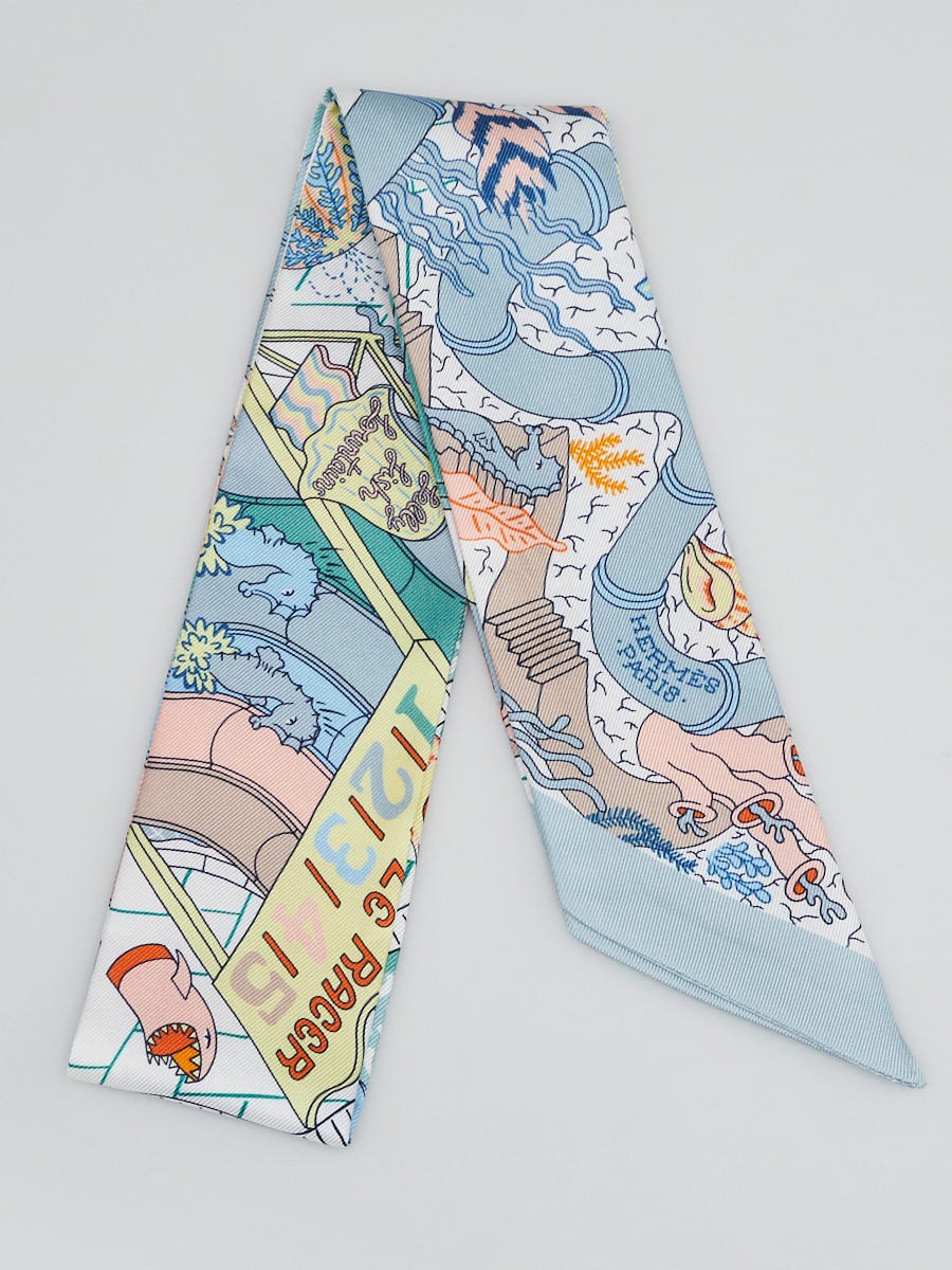 Hermes Vert de Ggris /Jaune/Bleu Silk Print Splash Park Twilly