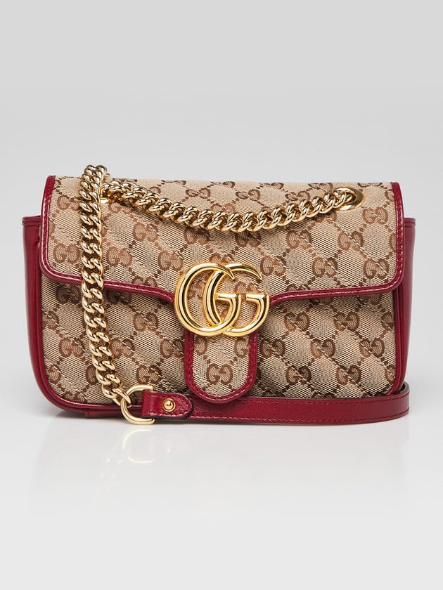 Gucci Beige/Red GG Quilted Canvas Marmont Mini Shoulder Bag
