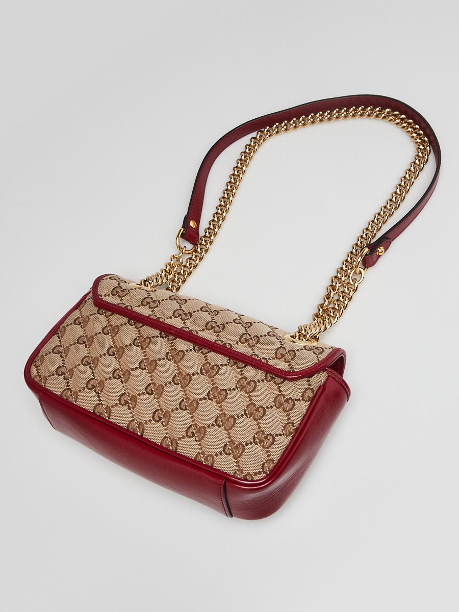 Gucci Beige/Red GG Quilted Canvas Marmont Mini Shoulder Bag