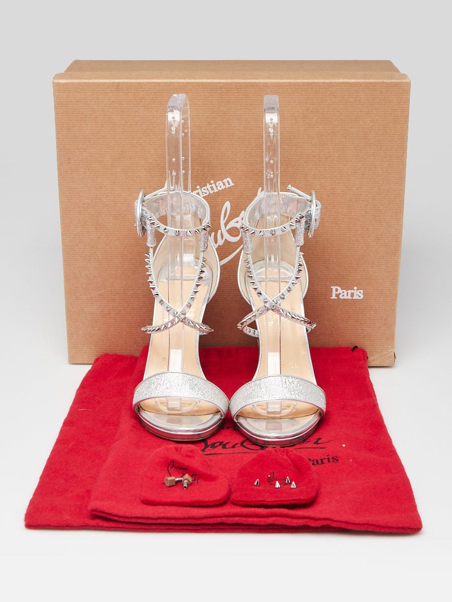 Christian Louboutin Silver Lurex Choca Lux 120 Open Toe