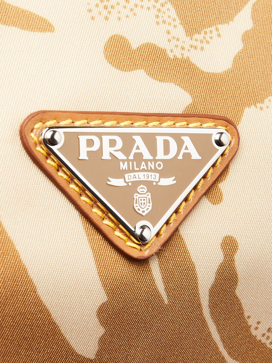 Prada Beige/Brown Camo Print Re-Nylon/Leather Duffle Bag | Yoogi's