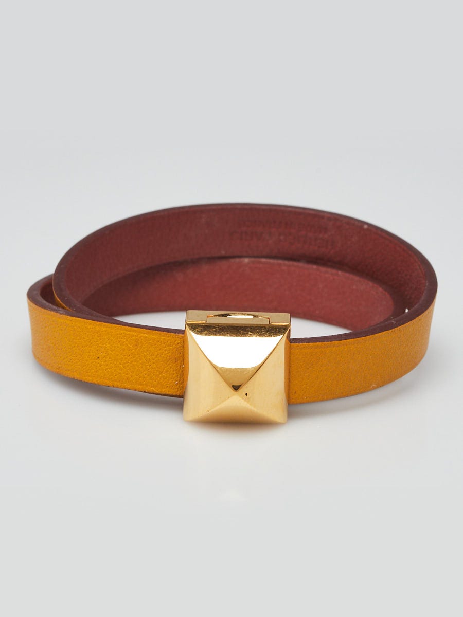 Hermes Yellow/Brown Swift Leather Medor Infini Double Tour Bracelet Size T2