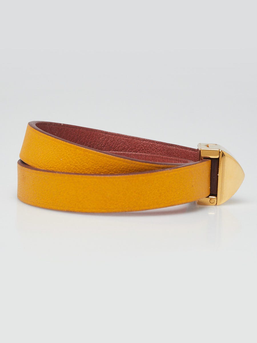 Hermes Yellow/Brown Swift Leather Medor Infini Double Tour Bracelet Size T2