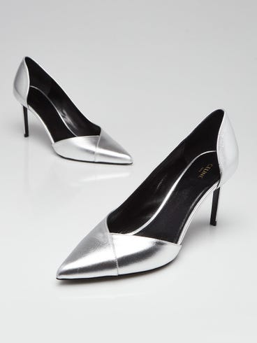 Celine Silver Metallic Leather d'Orsay Pumps Size 8.5/39
