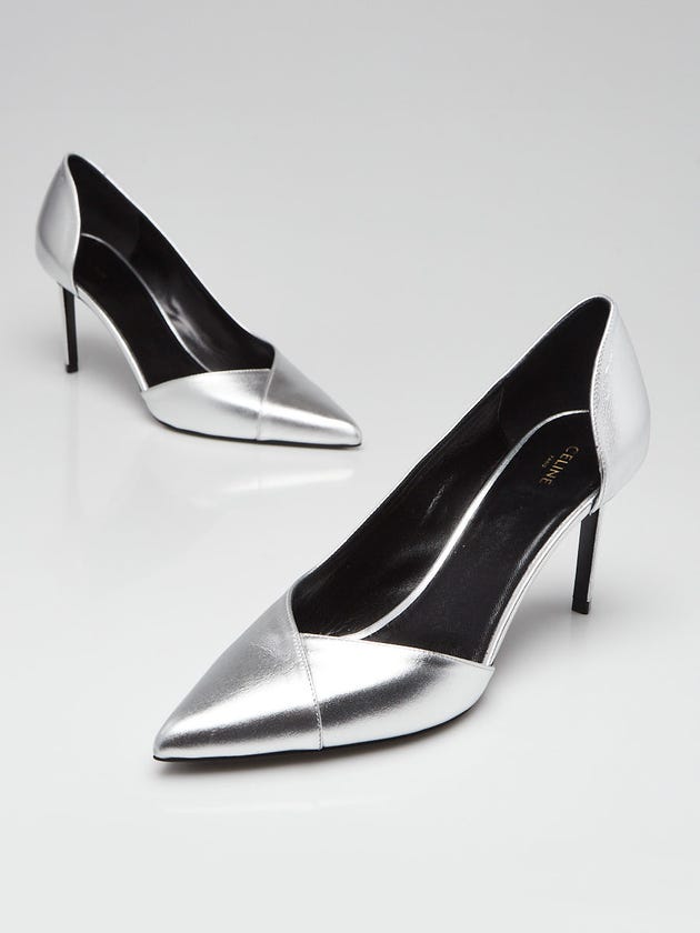 Celine Silver Metallic Leather d'Orsay Pumps Size 8.5/39