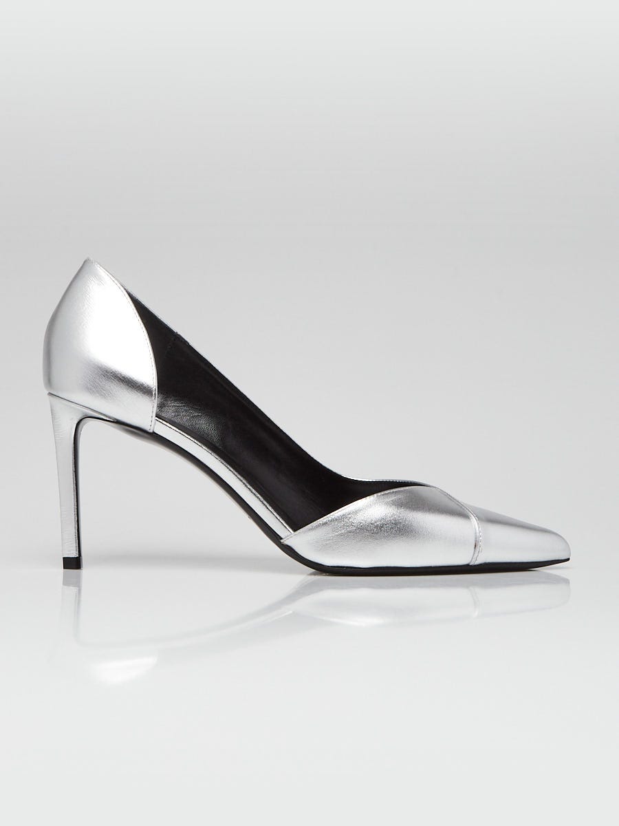 CELINE シルバー ハイヒール Celine Silver Metallic Leather d'Orsay Pumps Size 8.5/39 | Yoogi's