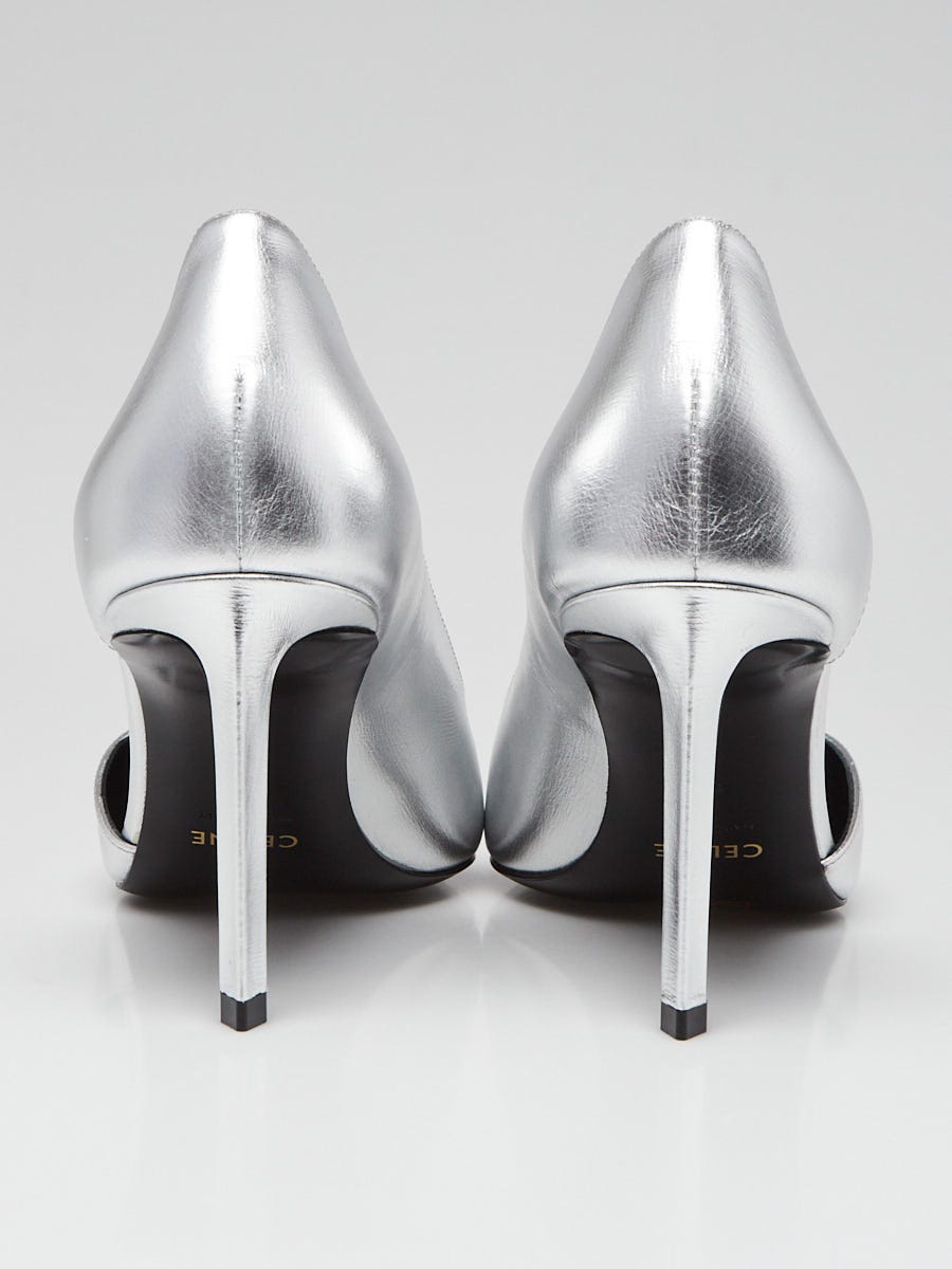 CELINE シルバー ハイヒール Celine Silver Metallic Leather d'Orsay Pumps Size 8.5/39 | Yoogi's