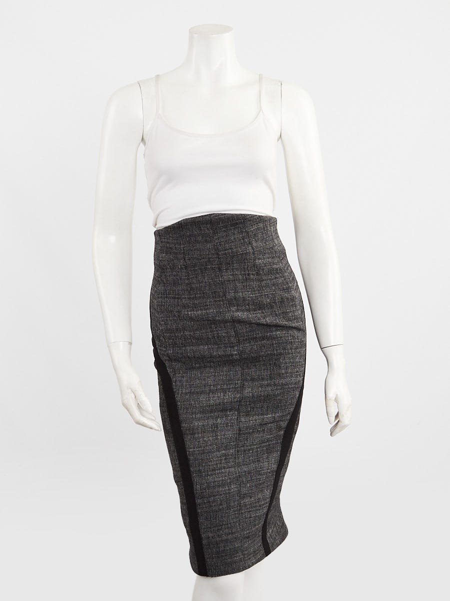 Louis Vuitton Grey Wool Blend High Waisted Pencil Skirt Size 2/34