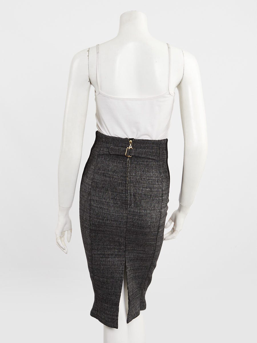 Louis Vuitton Grey Wool Blend High Waisted Pencil Skirt Size 2/34