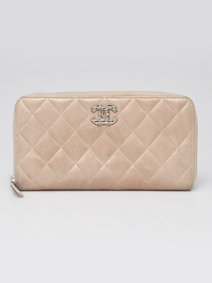 Chanel Beige Quilted Metallic Lambskin Leather Zippy L Wallet