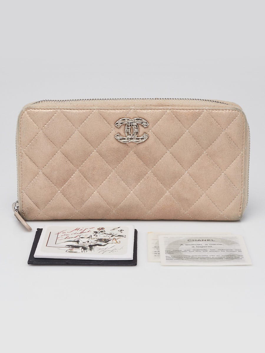 Chanel Beige Quilted Metallic Lambskin Leather Zippy L Wallet