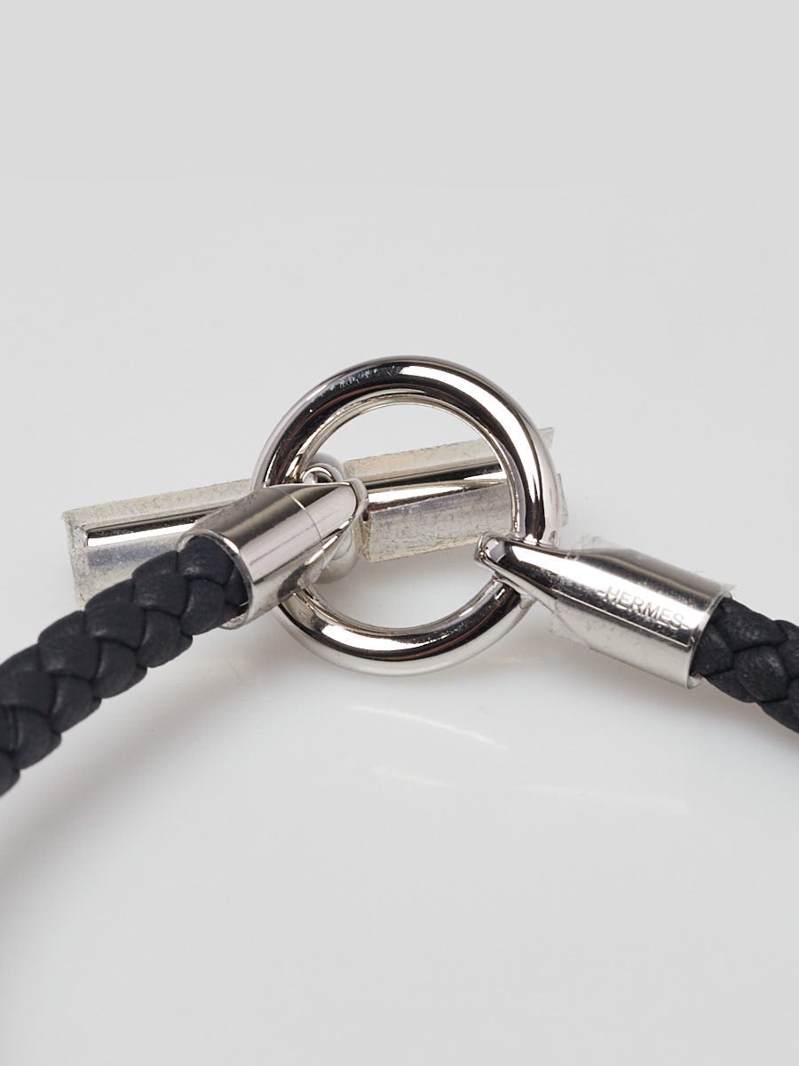 Hermes Navy Blue Swift Leather Braided Glenan H Bracelet Size T4