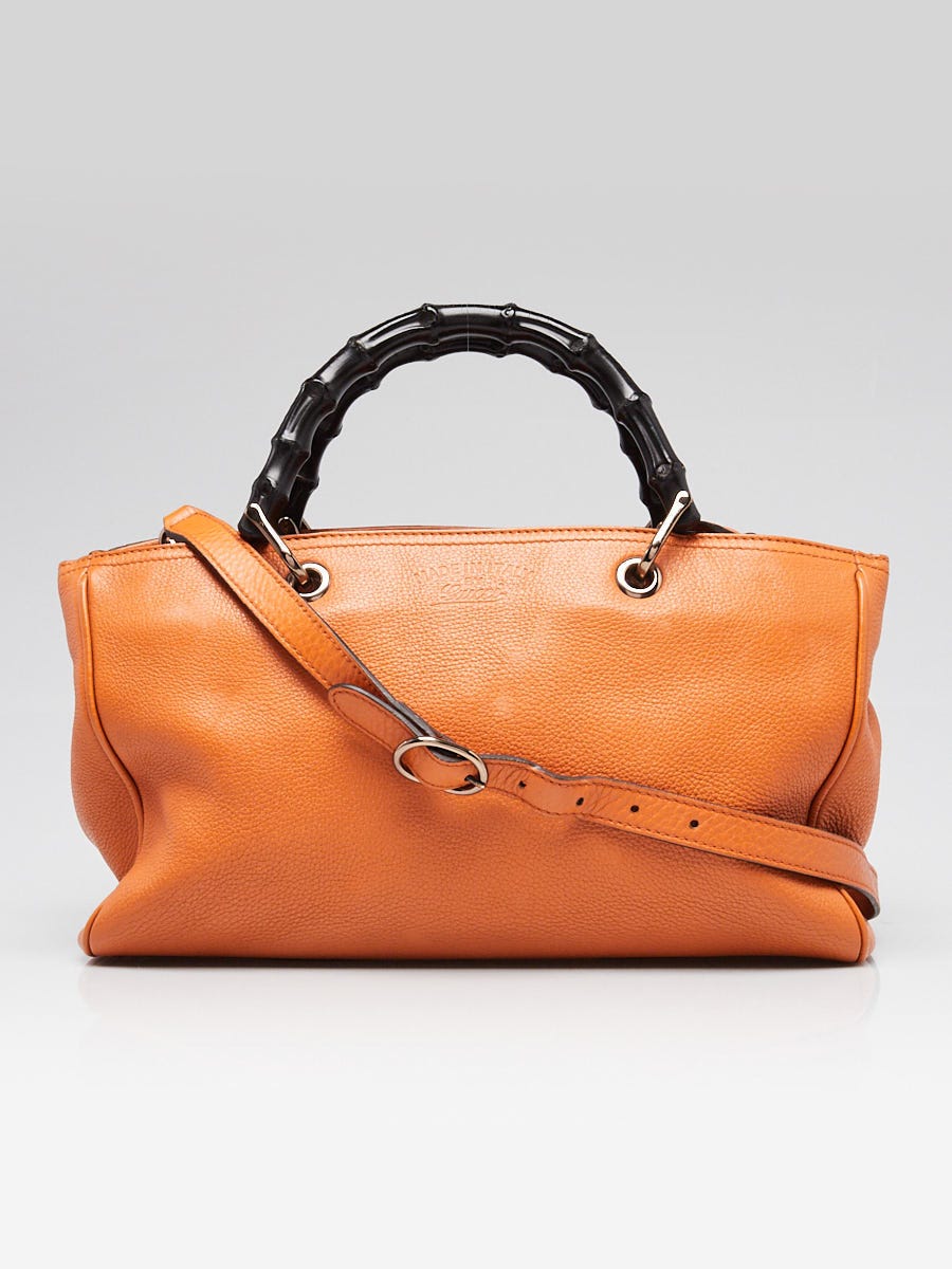 Gucci Orange Pebbled Leather Medium Bamboo Shopper Tote Bag