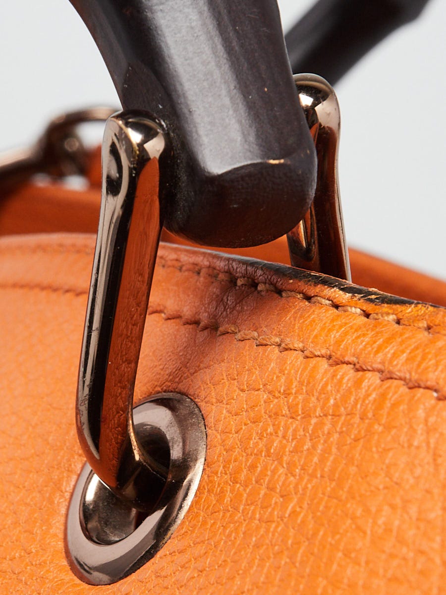 Gucci Orange Pebbled Leather Medium Bamboo Shopper Tote Bag