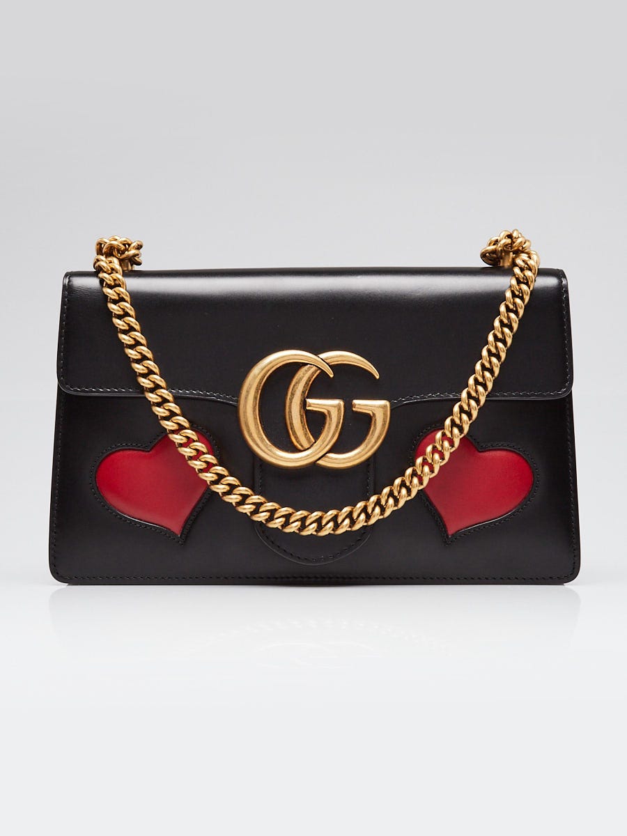 Gucci Black Smooth Leather GG Marmont Heart Shoulder Bag