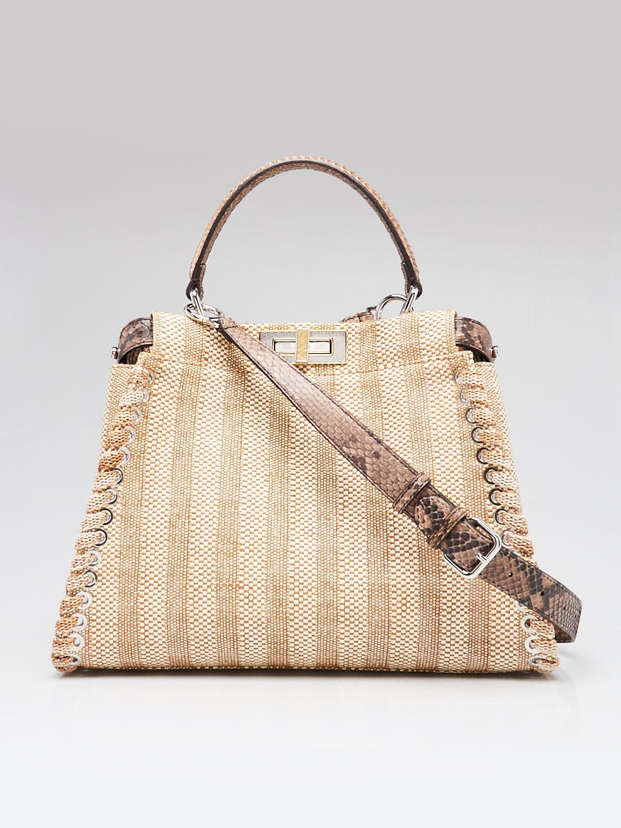 Fendi Raffia and Python Medium Whipstitch Peekaboo Bag 8BN290
