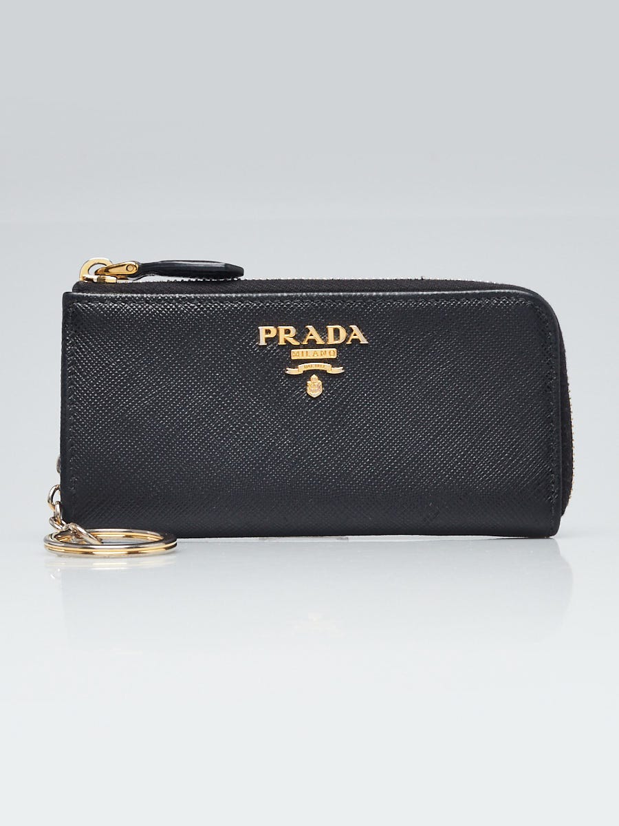 Prada Black Saffiano Leather Pouch Key Chain 1PP026 | Yoogi's Closet