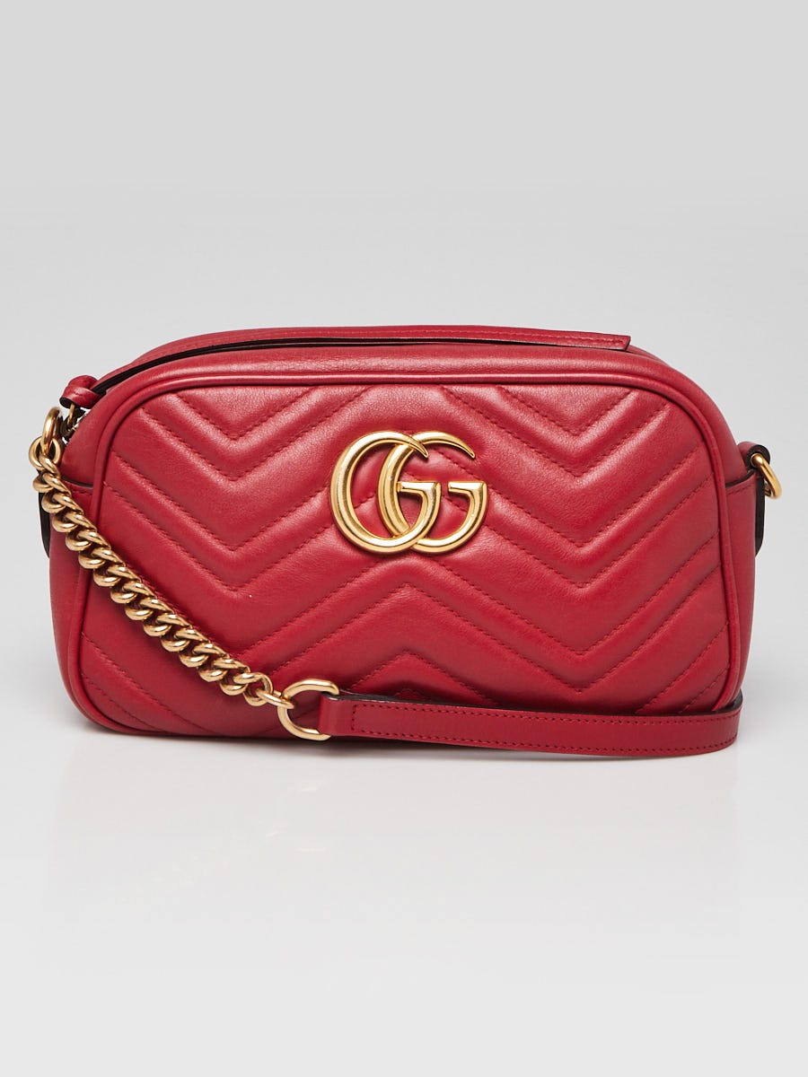 Gucci Red Quilted Leather Marmont Small Camera Bag | Yoogi's
