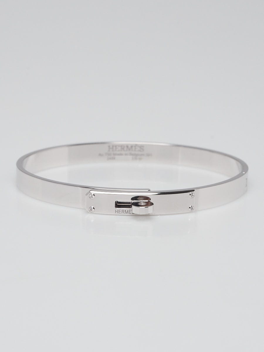 Hermes 18k White Gold and Diamond Small Model Kelly Bracelet Size SH