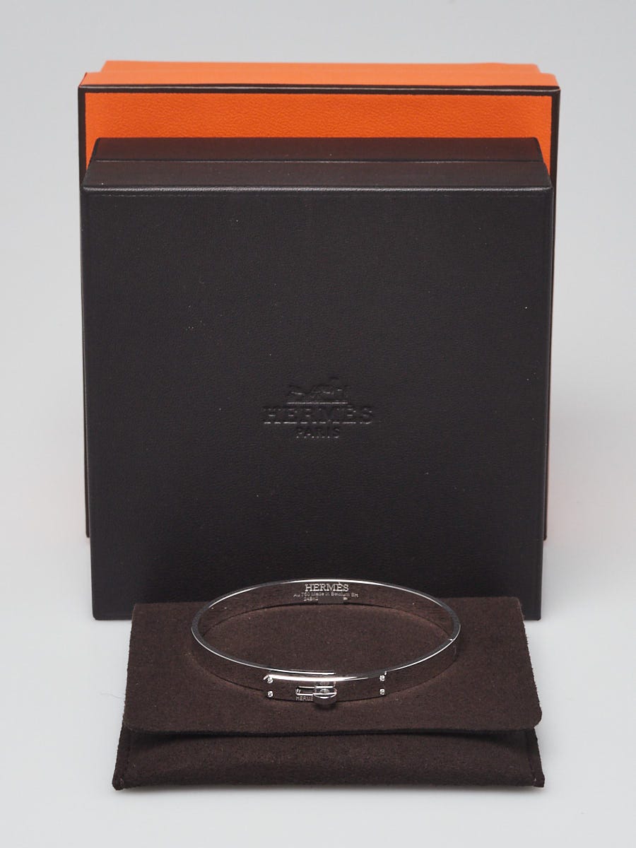 Hermes 18k White Gold and Diamond Small Model Kelly Bracelet Size SH