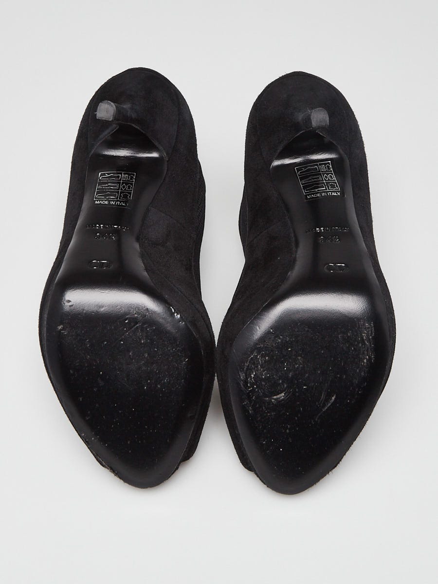 Christian Dior Black Suede/Mesh Peep Toe Heels Size 4/34.5
