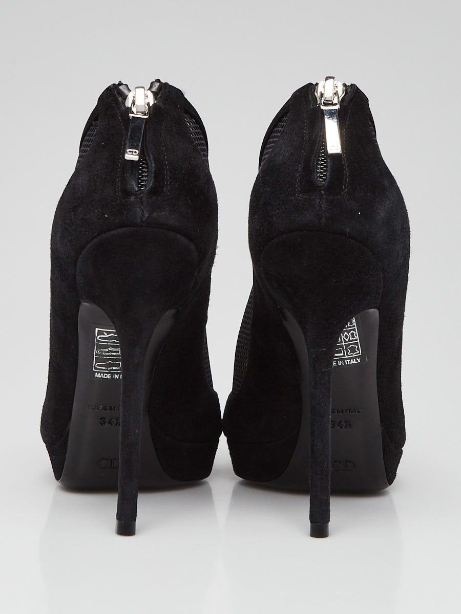 Christian Dior Black Suede/Mesh Peep Toe Heels Size 4/34.5
