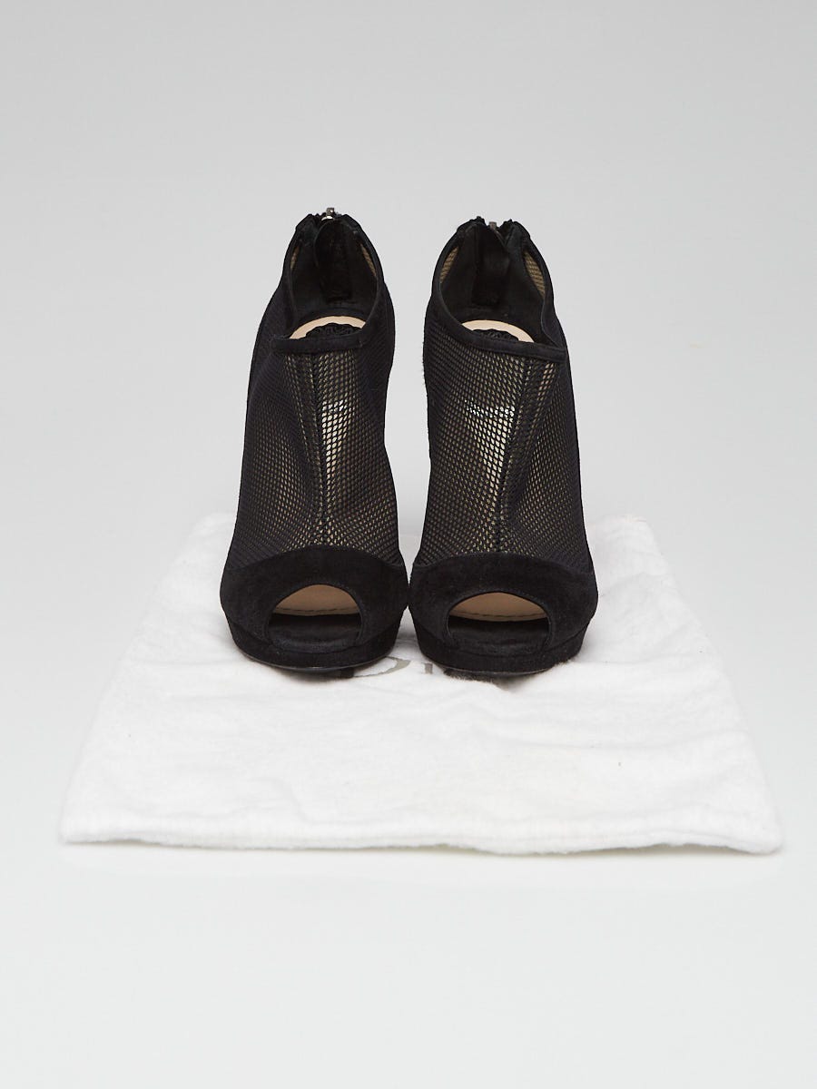 Christian Dior Black Suede/Mesh Peep Toe Heels Size 4/34.5