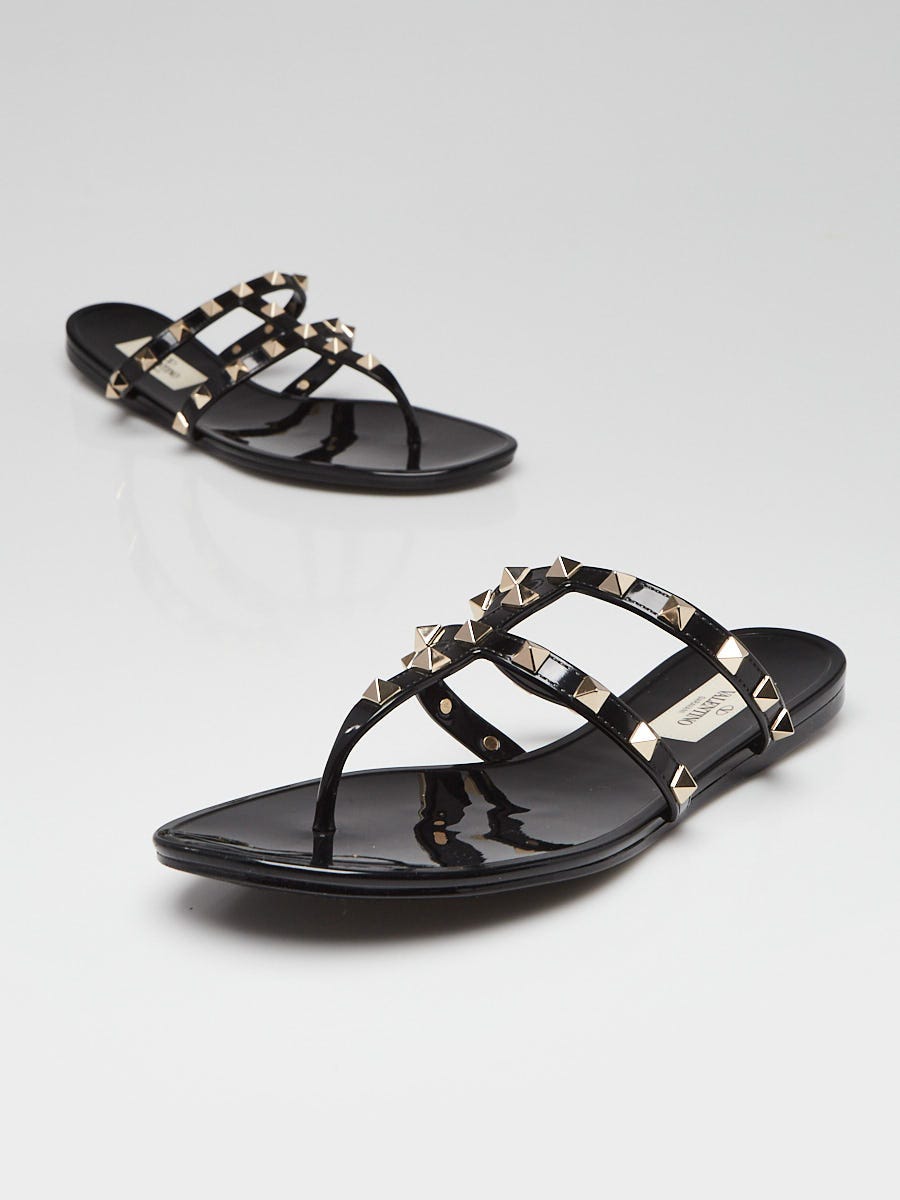 Valentino Black PVC Jelly Rockstud Flat Sandals Size 7.5/38