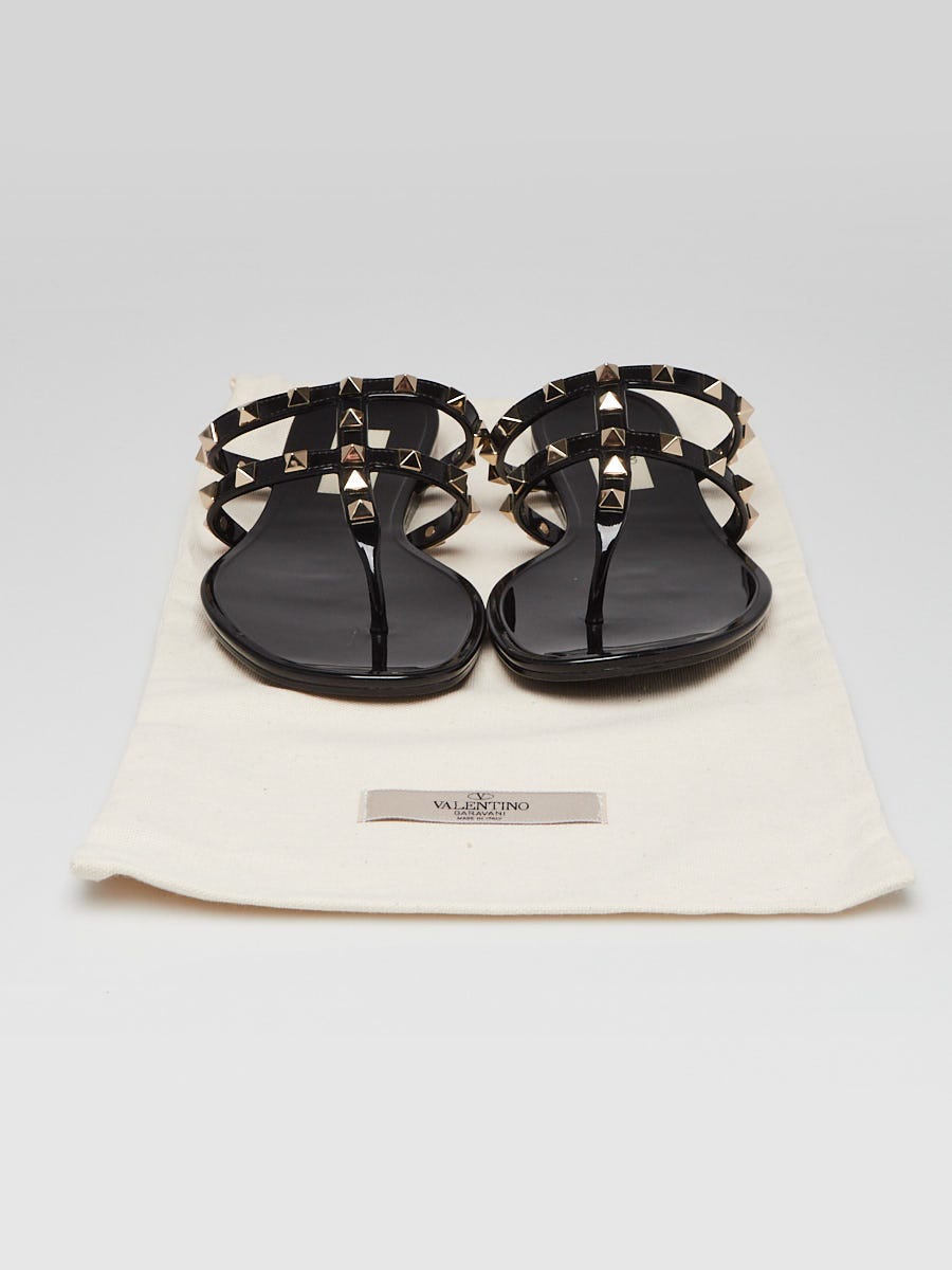Valentino Black PVC Jelly Rockstud Flat Sandals Size 7.5/38