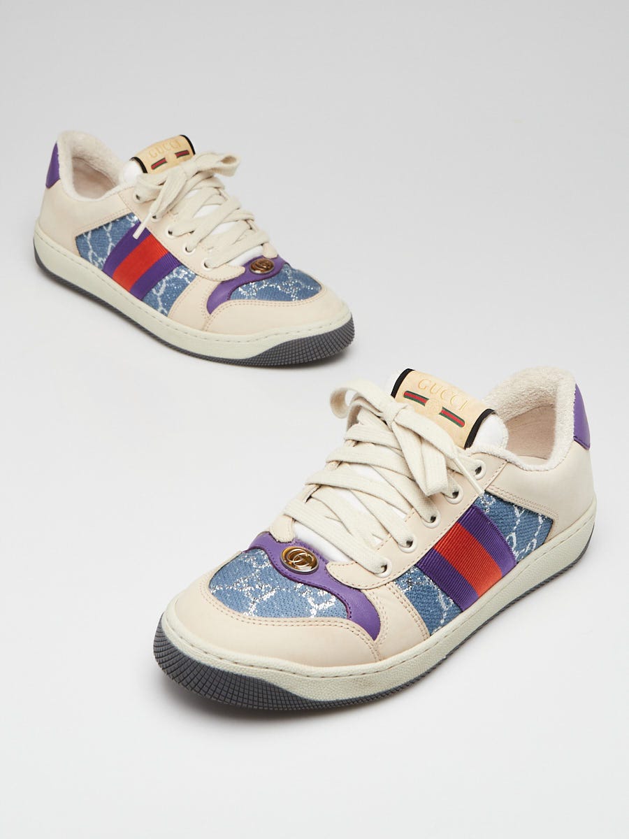 Gucci Beige/Blue/Purple Leather/Fabric Screener Sneakers