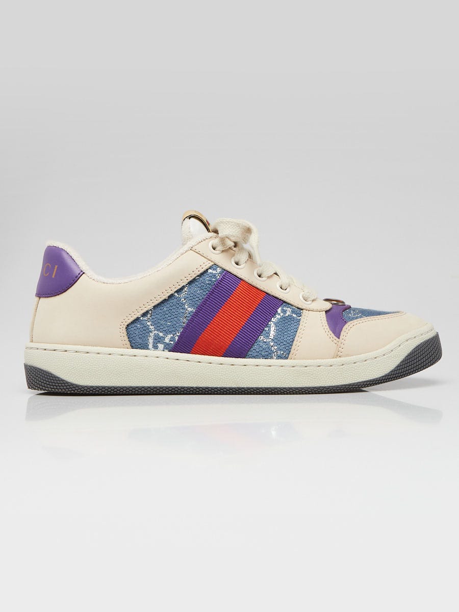 Gucci Beige/Blue/Purple Leather/Fabric Screener Sneakers