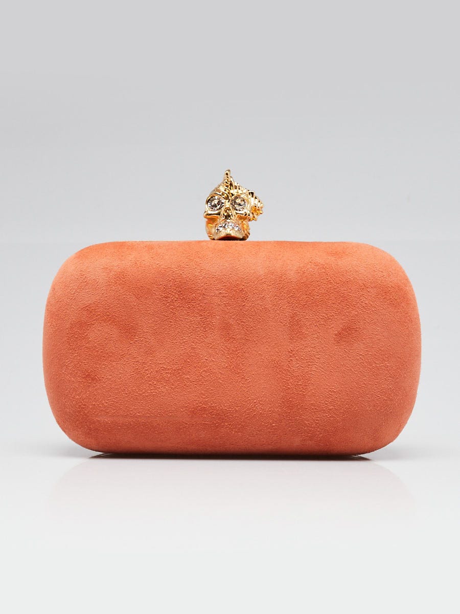 Alexander McQueen Orange Suede Skull Box Clutch Bag