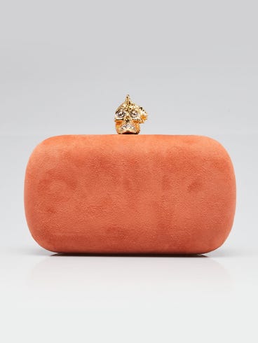 Alexander McQueen Orange Suede Skull Box Clutch Bag