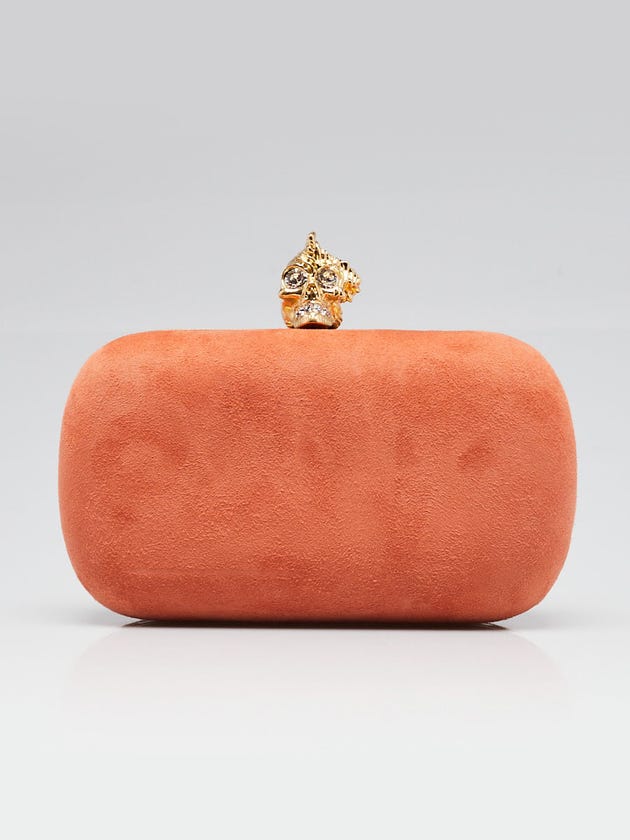 Alexander McQueen Orange Suede Skull Box Clutch Bag