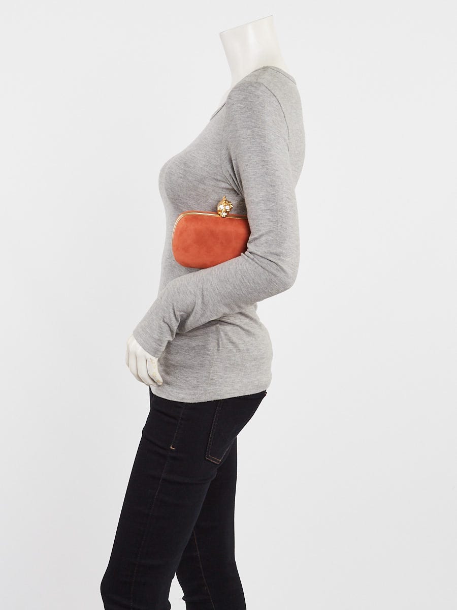 Alexander McQueen Orange Suede Skull Box Clutch Bag
