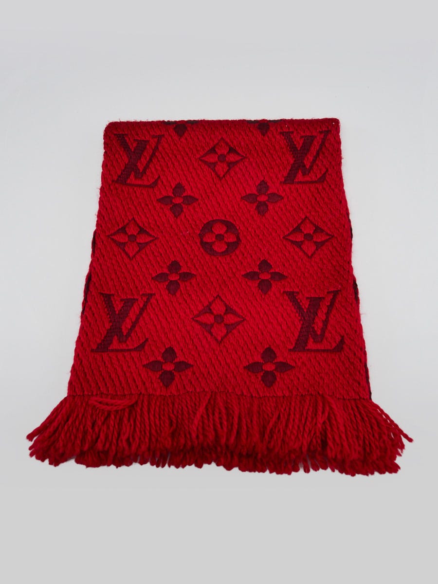 Louis Vuitton Red Wool/Silk Logomania Scarf | Yoogi's Closet
