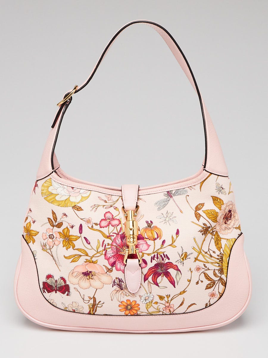 gucci バッグ Gucci Limited Edition Pink Flora Canvas Jackie Medium Shoulder Bag